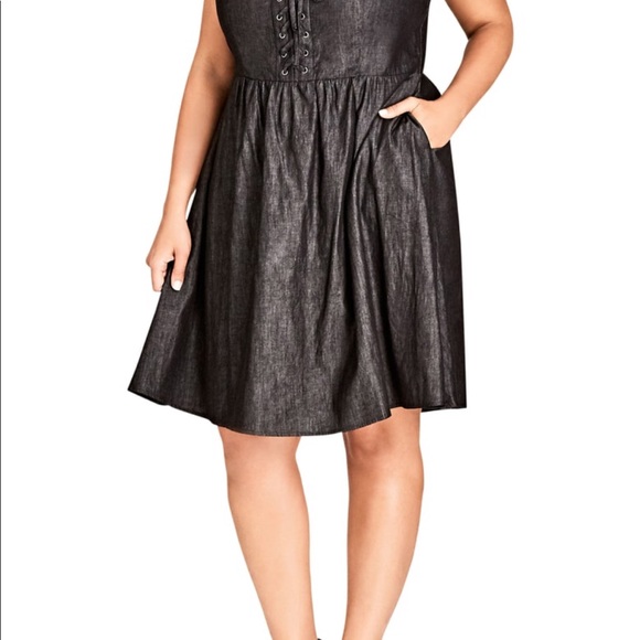 City chic sweet feel lace up chambray swing dress - Picture 2 of 5